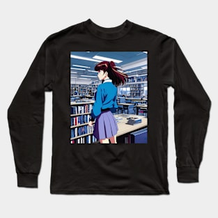 bookworm anime retro 90s aesthetic Long Sleeve T-Shirt